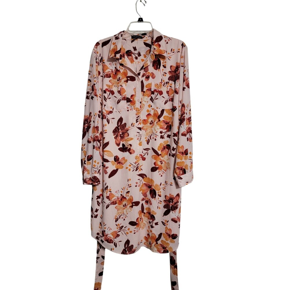 The Limited Floral Kimono Shirt Dress Belted Pockets Roll Tab Sleeves Size 20W